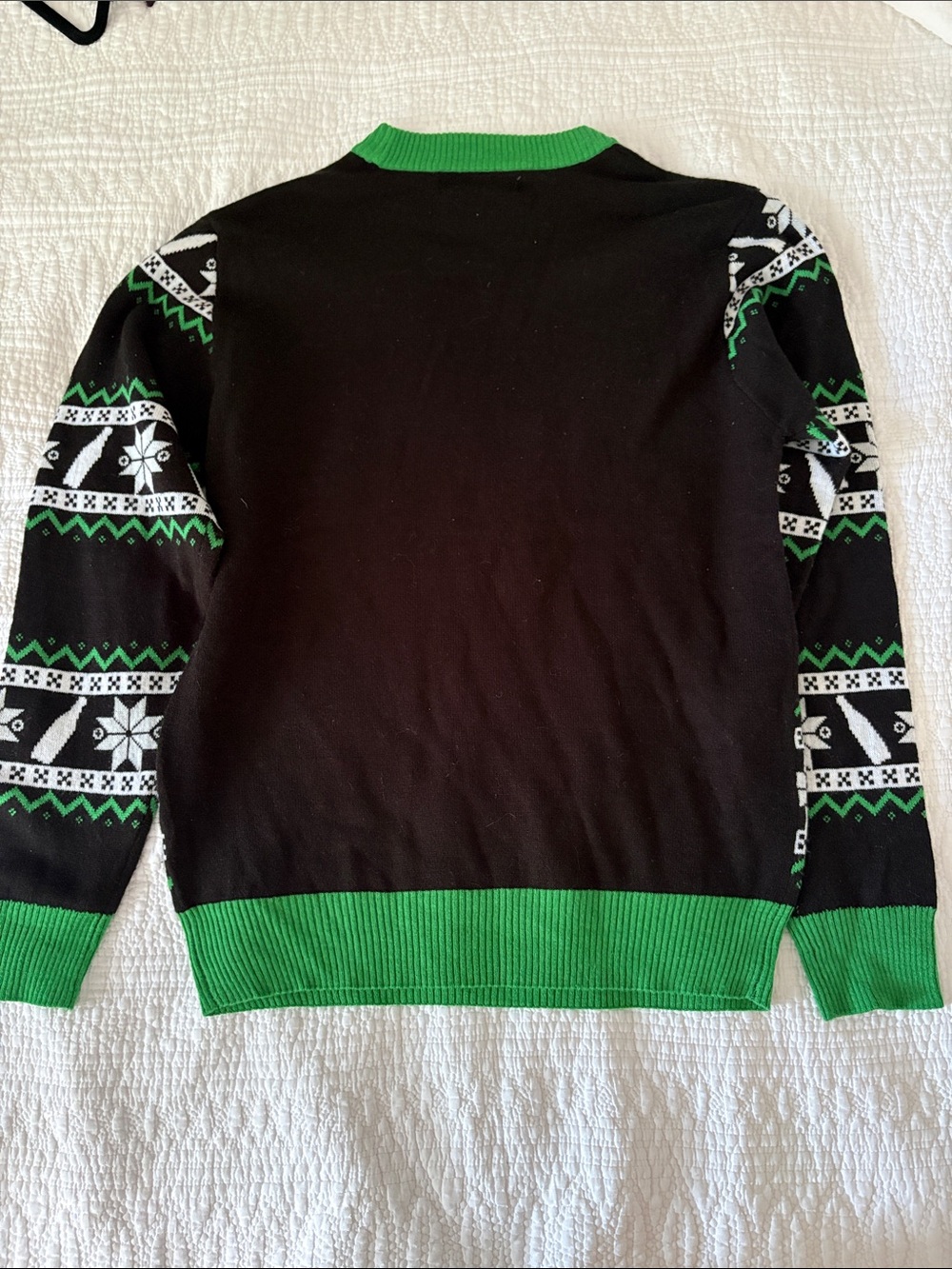 Cartoon Network Rick and Morty Black, Green & White Holiday Crewneck Sweater - Picture 3 of 3
